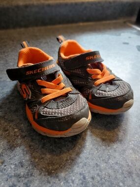 Skechers Kids Gray and Orange Athletic Sneakers